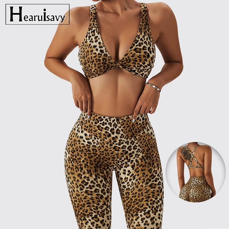 

Sexy Sports Suit Women Set 2Pieces Gym Tracksuit Training Leopard Bra Running Yoga Set High Waist Leopard Leggings Women Shorts