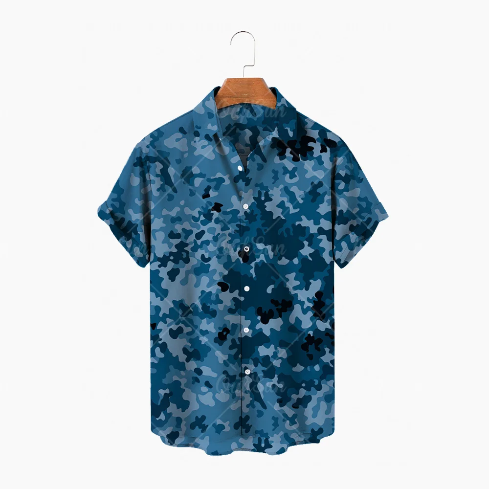

Summer Men's Beach Shirt Camouflage Print Short-sleeved Lapel Collar Button Casual Hawaiian Shirt Men 2022 Streetwear S-5XL