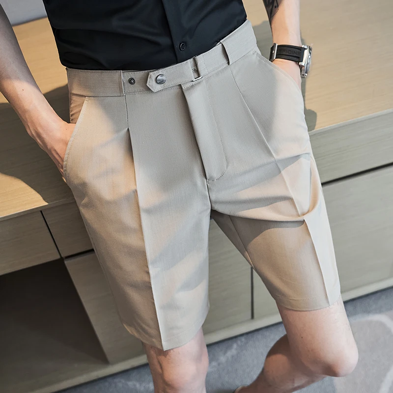 2022 Men Summer Shorts Fashion Business Shorts Casual Chino Shorts Office Trousers Cool Breathable Summer Clothing Solid Color