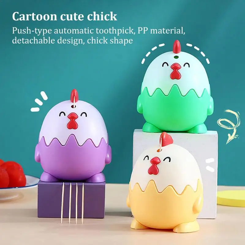 

Cartoon Chicken Toothpick Box Press Type Automatic Pop-Up Toothpick Holder Home Restaurant Creative Cute Toothpick Storage Box