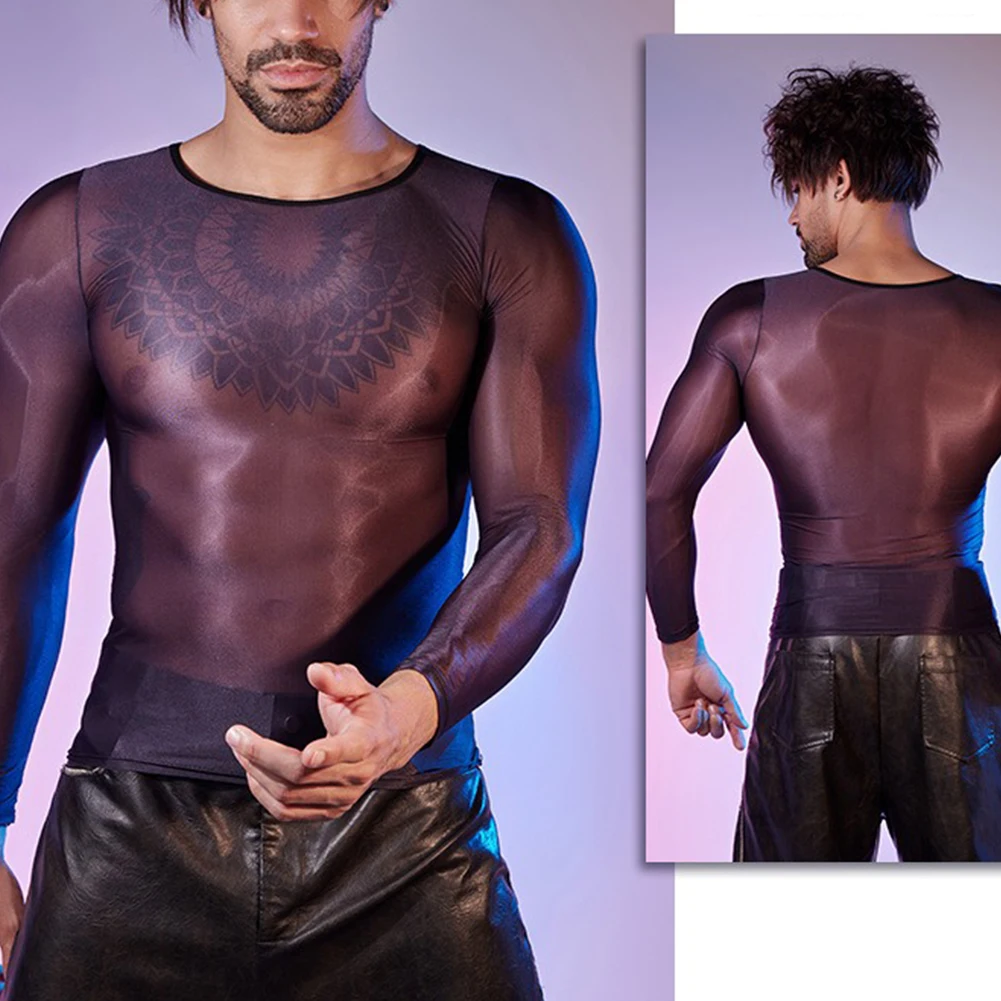 Топ Мужской эластичный с длинным рукавом пижама ночное белье нейлоновая ткань