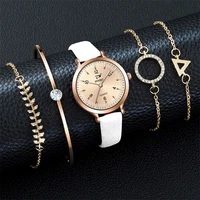 montre femme women watch set 5pcs woman leather quartz wristwatch ladies bracelet luxury watch casual grace relogio feminino