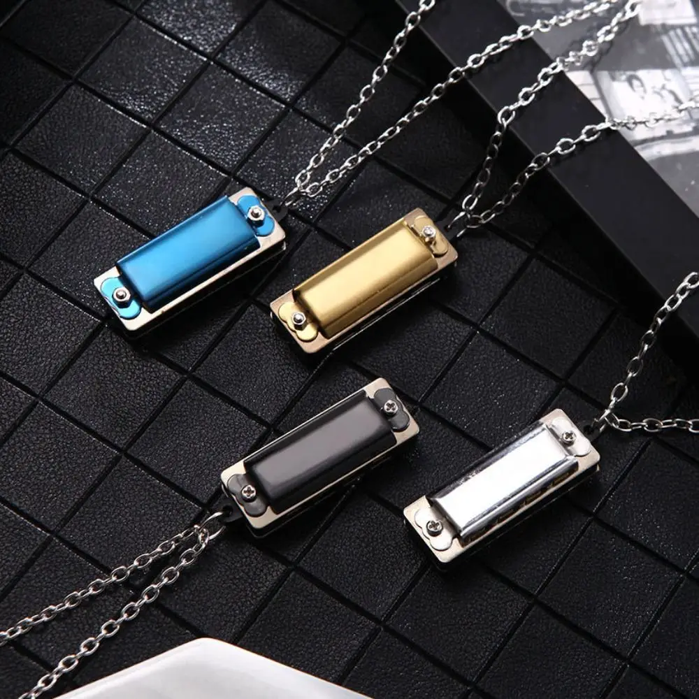 

Korean Mini Harmonica Necklace Vintage 4-Hole 8-Tone Mouth Organ Couple Jewelry Accessories Hip Hop Emo Pendant Gift