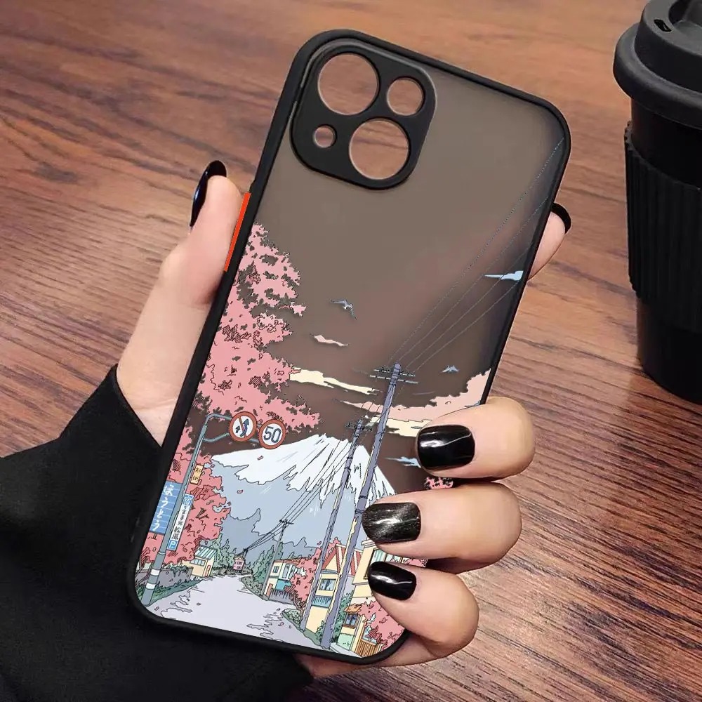 Japan Anime Landscape Scenery Matte Case for iPhone Apple 14 13 11 12 MINI Pro XS Max XR X 7 8 SE 6 6S Plus PC Case Funda Shell