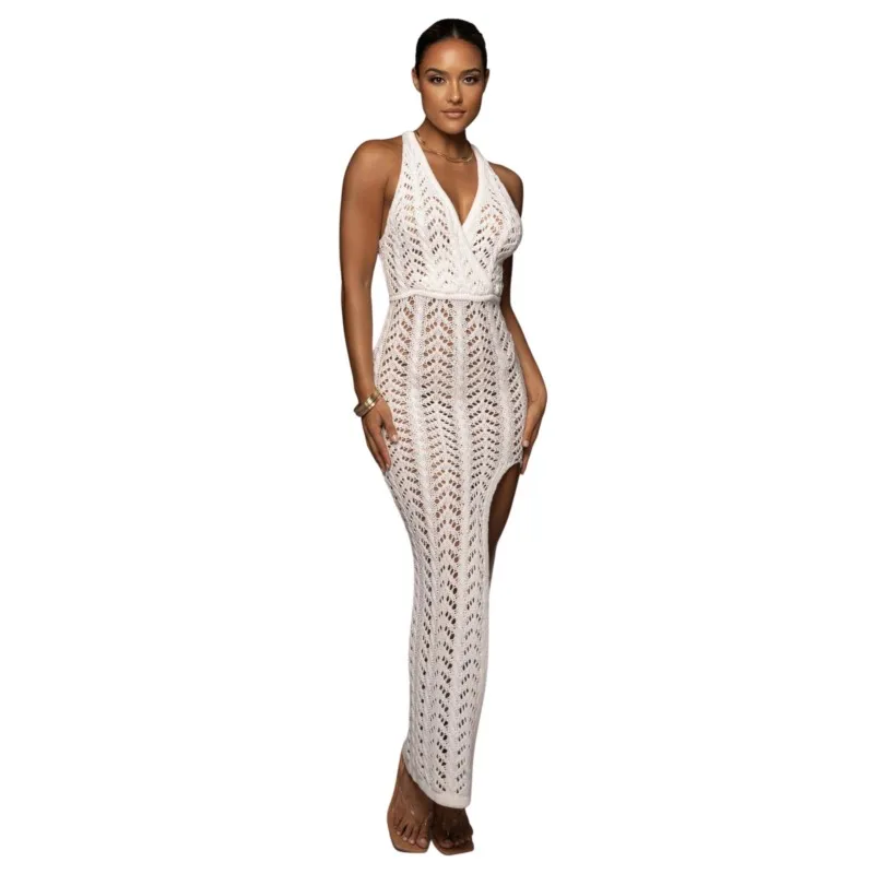 

Pareo For The Beach Bathing Suit Women Wear 2023 Swimwear Cover Up Hollow Out Dress Sexy Lady Split Knit Solid Spandex Swim