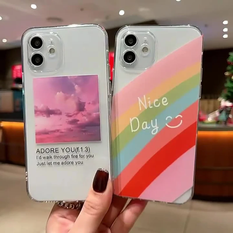 Rainbow Sunset Glow Clear Phone Cases For iPhone 11 12 13 Pro Max Mini X XR XS Max SE 2020 8 7 6 6S Plus Soft Silicone Cover
