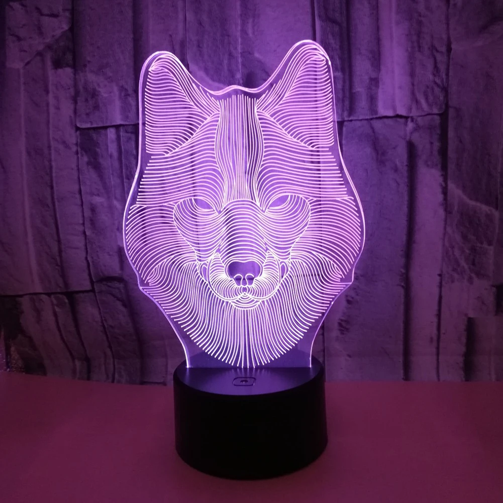 

Easy Operation Wolf Head Desktop Acrylic Home Decor Touch Control Colorful Night Light Led Gift