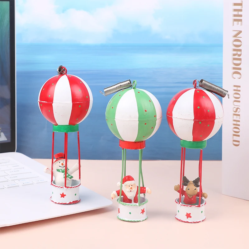 

1Pc Christmas Decorations Iron Santa Claus Painted Hot Air Balloon Pendant Creative Charm Christmas Tree New Years Supplies