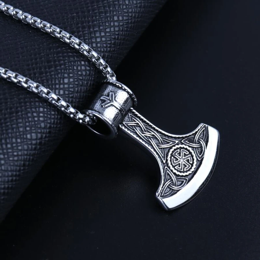 Nordic Viking Celtic Silver Axe Necklace Metal Men's Pendant Valknut Boyfriend Gift Jewelry Factory Wholesale