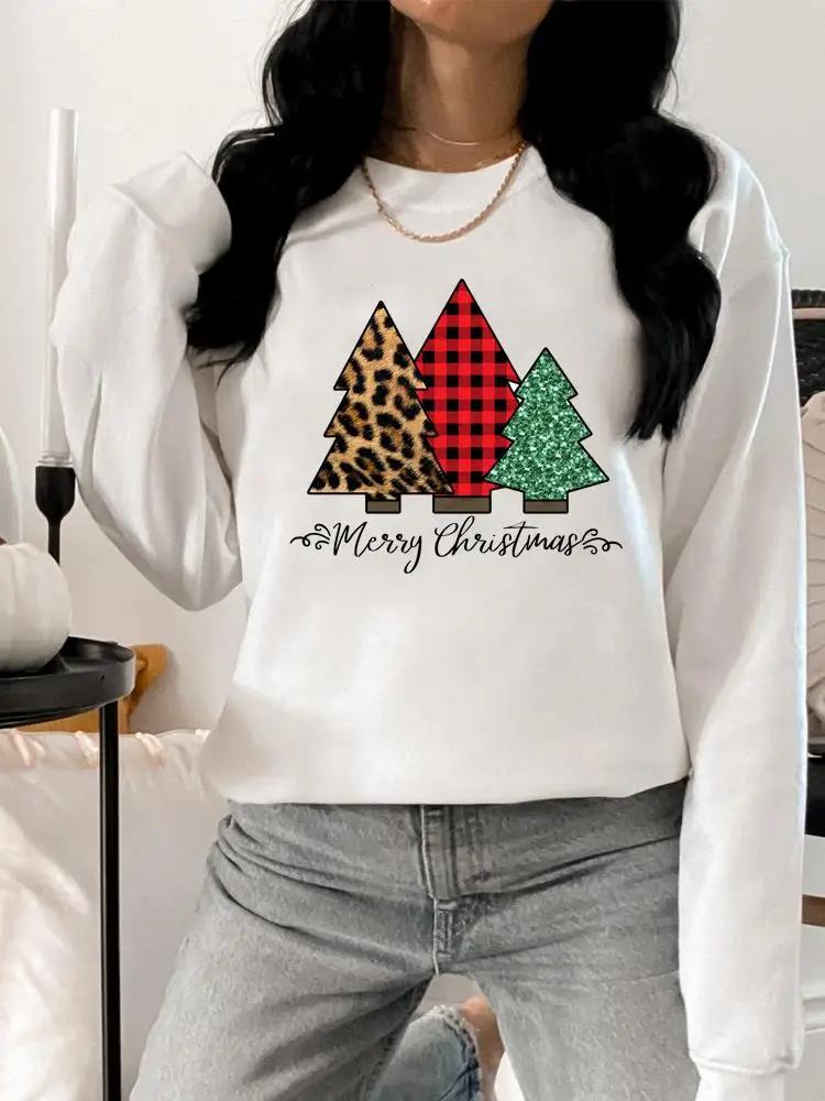 

Women Pullovers Clothing Merry Christmas Lady Print Fashion Leopard Tree Plaid Trend Woman Hoodies Female Graphic Sweatshirts