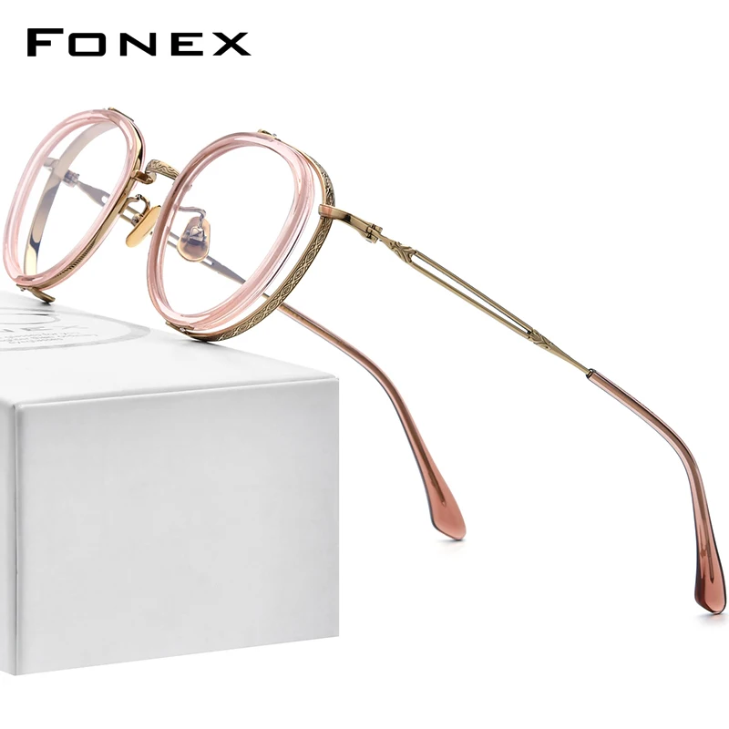 FONEX Acetate Titanium Eyeglasses Frame Men Vintage Square Prescription Glasses Women Spectacles Myopia Optical Eyewear E-054