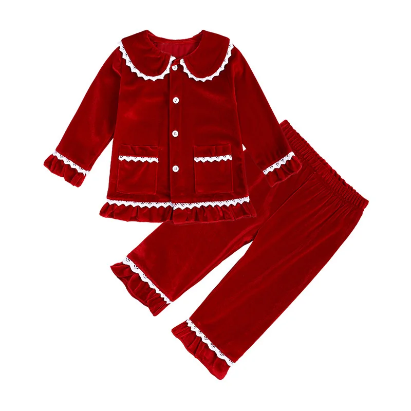 Children Christmas Pajamas Kids Sleepwear Soft Warm Velvet Child Night Clothes Set Red Girls Nightdress Boys Pyjamas Set