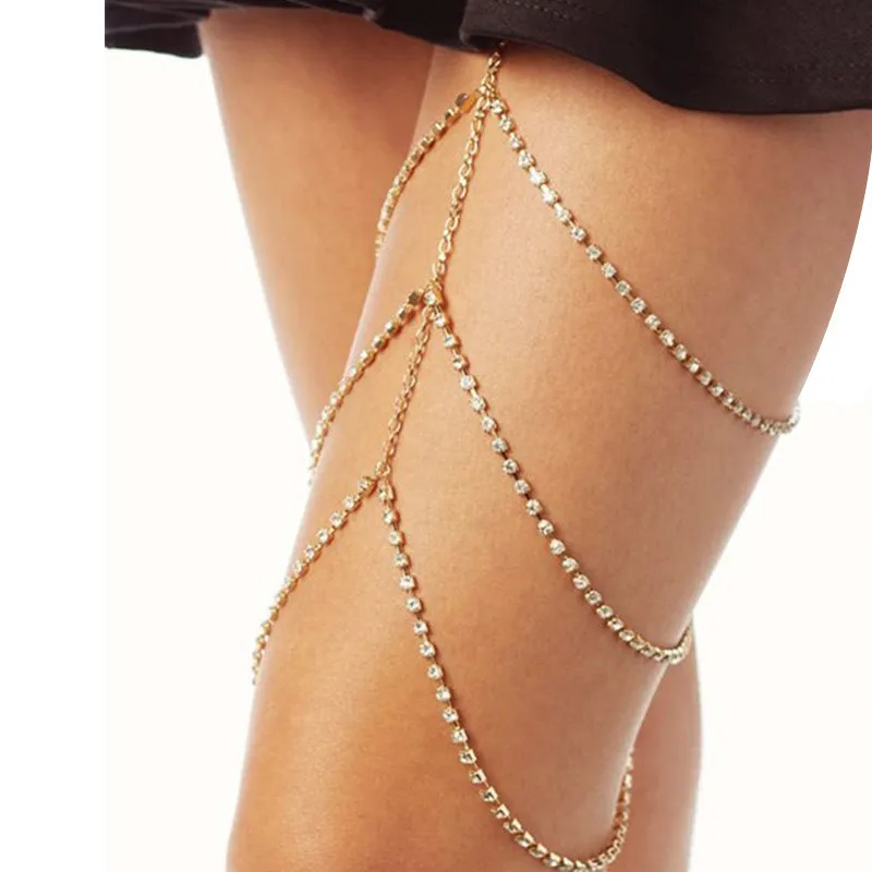 Women Sexy Body Chain Multi Layer Rhinestones Leg Thigh Chain Shiny Erotic Accessories Leg Thigh Harness Jewelry Adult Product