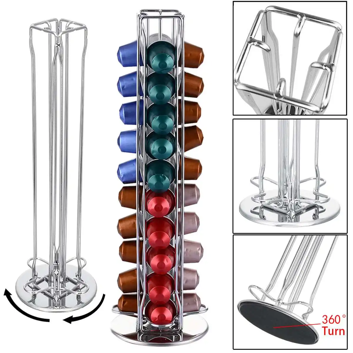 

360° Rotating 40 Capsule Coffee Pod Holder Capsules Dispensing Tower Stand Fits for Nespresso Capsule Storage Coffee Stand
