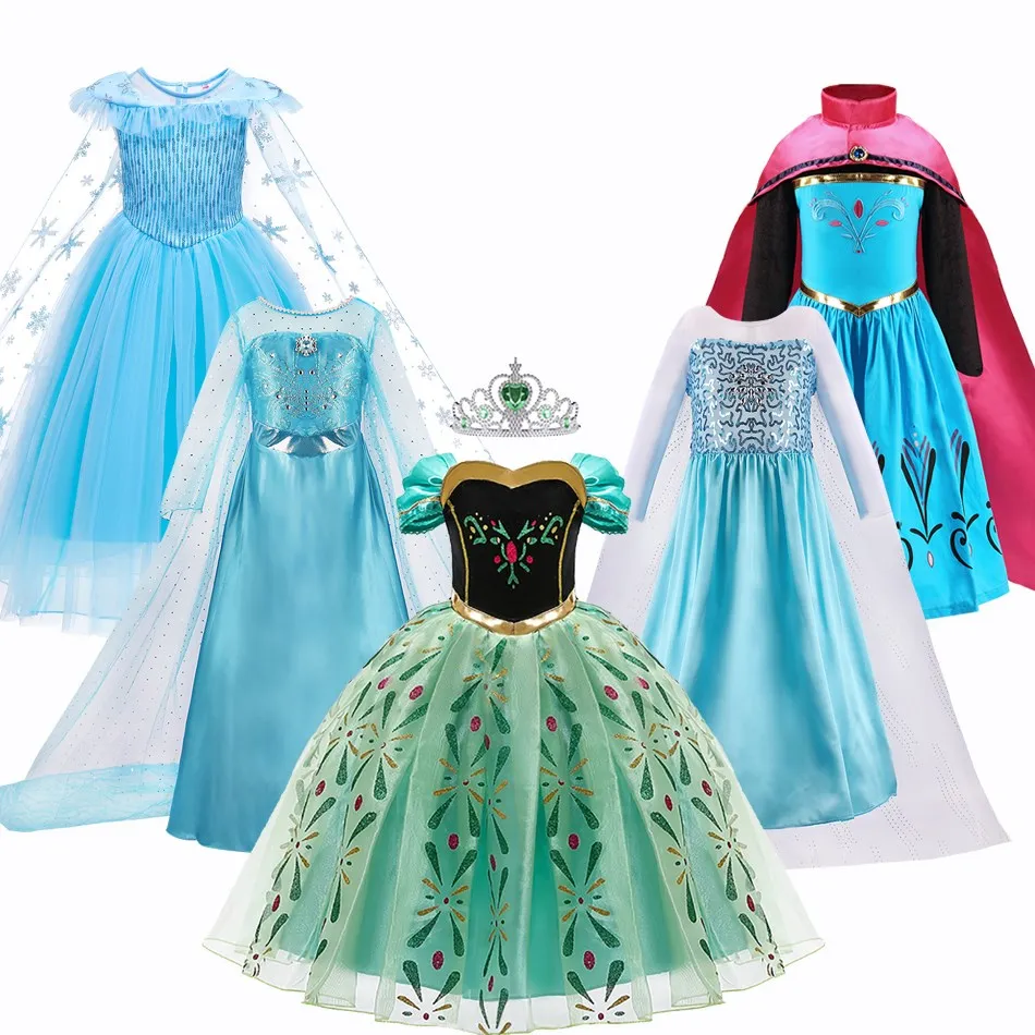 Girls Anna Elsa Dress Kids Snow Queen Princess Dress Children Cosplay Costume Baby Girl Christmas Carnival Costume 3-10 Years