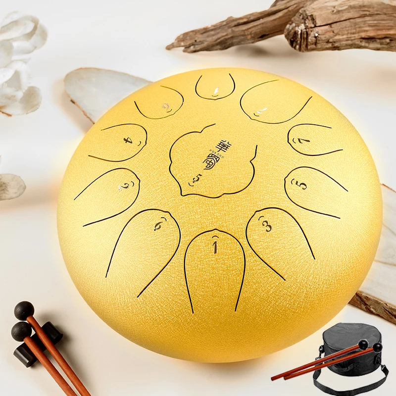 

Hluru Glucophone Steel Tongue Drum 10 Inch 11 Notes Tone Key F Ethereal Drum Hang Drum Percussion Handpan Musical Instruments