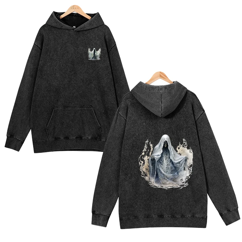 Толстовка мужская с круглым вырезом свободная кофта капюшоном принтом ужасов