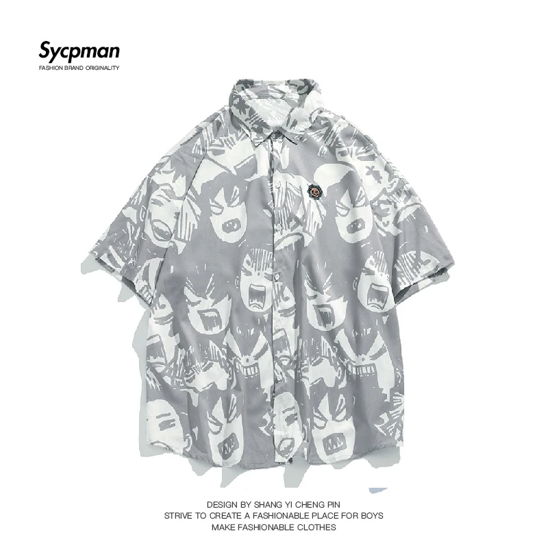 

Мужская свободная рубашка с коротким рукавом, с принтом