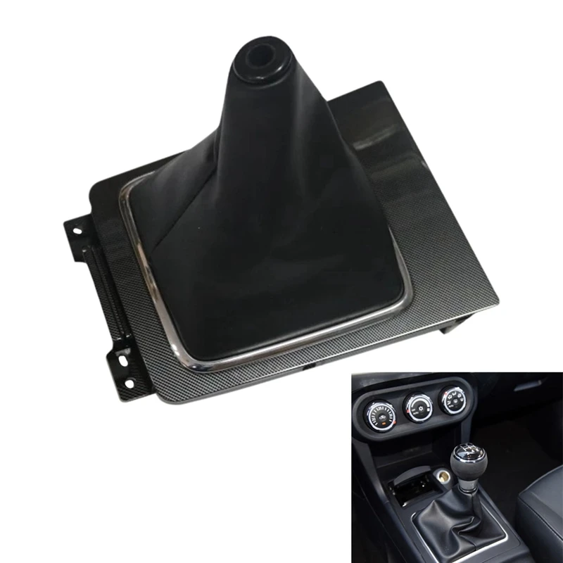

Car Carbon Fiber Manual Transmission Gear Shift Lever Panel With Leather Boot Dust Cover For Mitsubishi Lancer EX