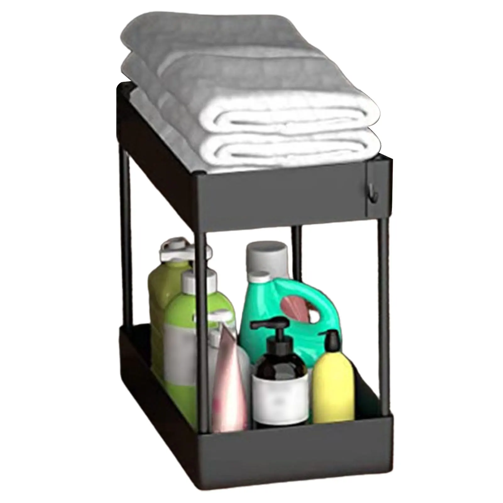 

2-уровневый Органайзер под раковину, многоцелевой кухонный стеллаж под раковину, полка для хранения под раковиной с крючками, для дома и офи...