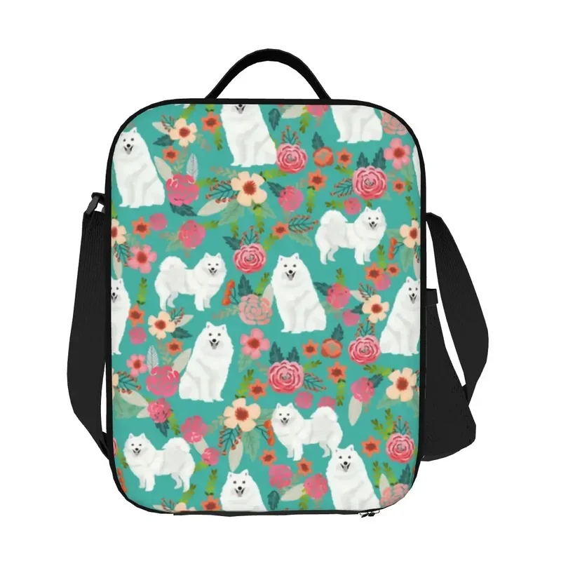 Vintage Florals Japanese Spitz Dog Insulated Lunch Bags for Pet Puppy Portable Thermal Cooler Food Bento Box Work School Travel
