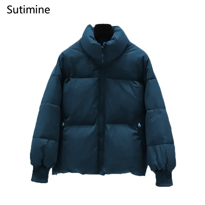 Winter Clothes Women Office Lady Pockets Thick Cotton Coat Women Korean Loose Cotton Jacket Zipper Soft Winter Coat Women