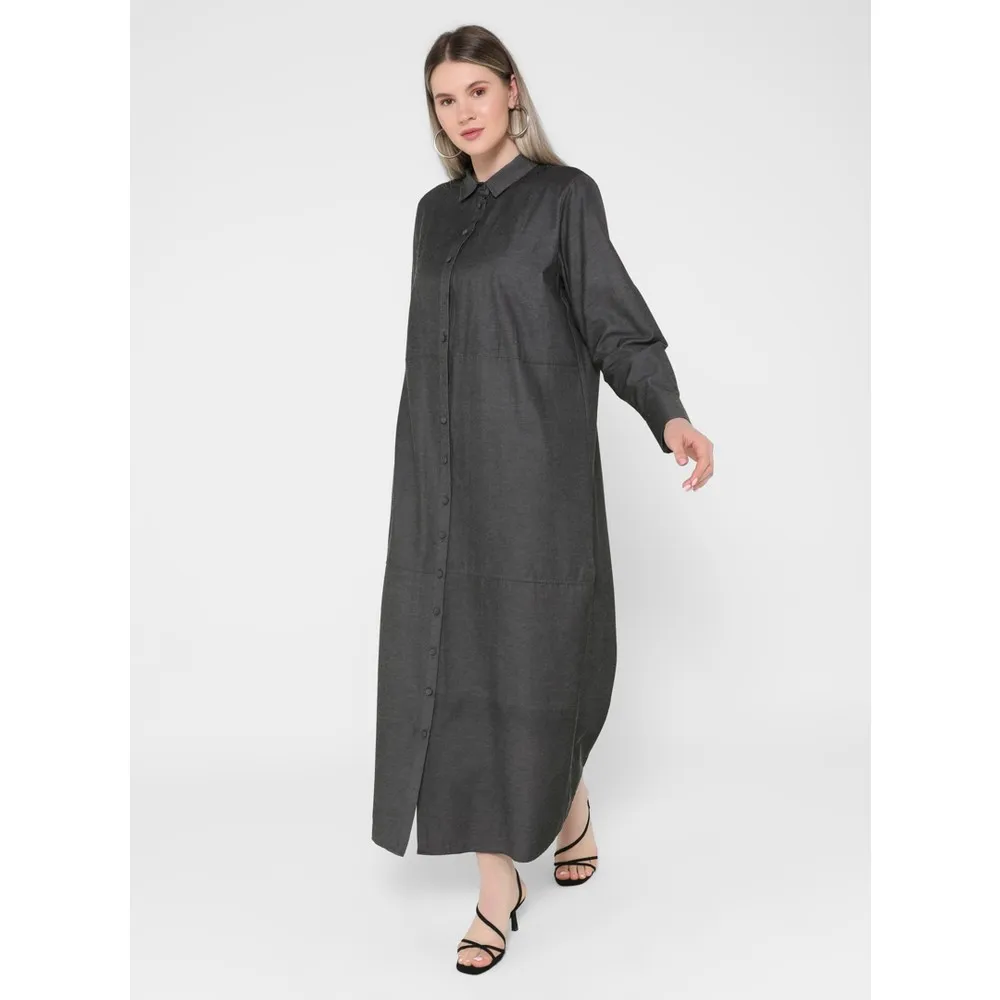 

Large Size Denim Effect Button Detail Woven Tunic-Black-Dorlie
