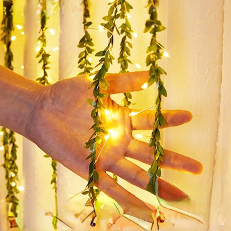 

Tiny leaf garland fairy light decor LED Copper Wire string lights for Wedding forest Table Christmas home party Decoration