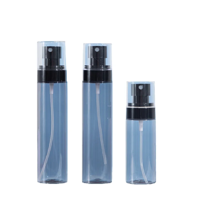 

60ml 80ml 100ml 120ml Clear Black PET Flat Shoulder Plastic Fine Fog Spray Bottle Empty Perfume Sample Refillable Bottle 25pcs