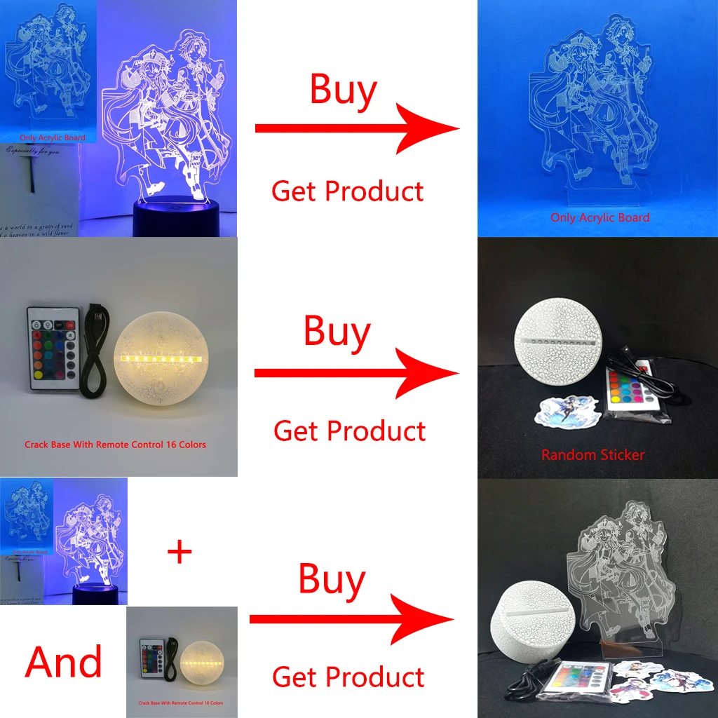 Game Genshin Impact 3D Led Night Light Hu Tao Xiao Acrylic Board Souvenir Two Tone Lamp Anime Bedroom Decor Kid Christmas Gift - купить по