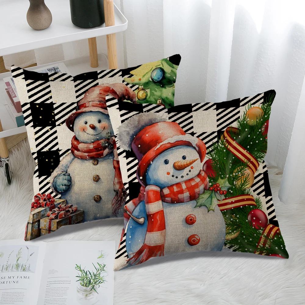 Рождественские Тематические Наволочки 45x45 См С Молнией Льняные Квадратные