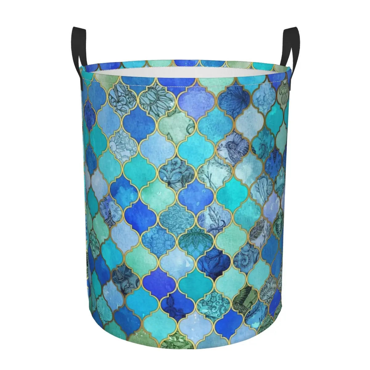 Cobalt Blue, Aqua & Gold Foldable Laundry Baskets Dirty Clothes Sundries Storage Basket Home Organizer Large Waterproof Bucket