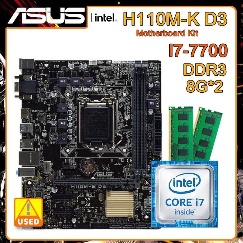 

Материнская плата ASUS H110M-K D3 1151, системная плата Core i7-7700 cpu и 2 * DDR3 8G ram H110, материнская плата USB3.0 PCI-E 3,0 Micro ATX
