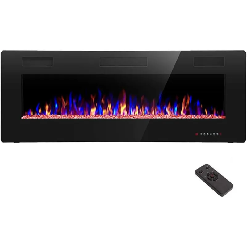 

Electric Fireplace 50 inch Recessed and Wall Mounted,The Thinnest FireplaceLow Noise, Remote Control with Timer,Touch Screen