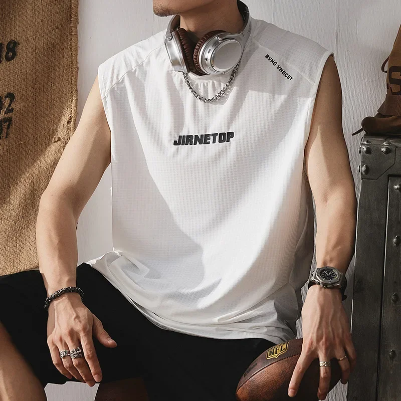 Мужской летний жилет из ледяного шелка американский стиль наклейки с буквами