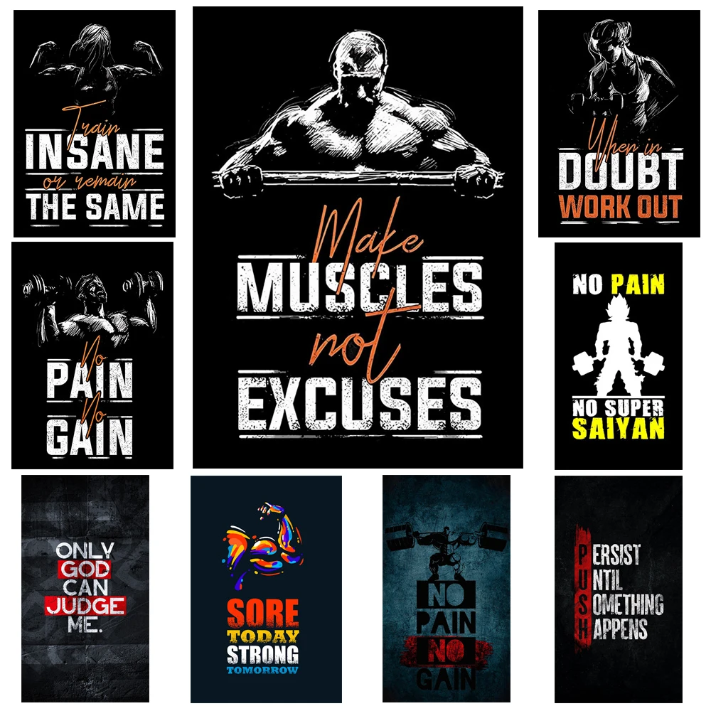 

Fitness Bodybuilding Poster Muscle Art Canvas Painting Make Muscles Not Excuses Prints Retro Black Wall Gym Room Home Decoration