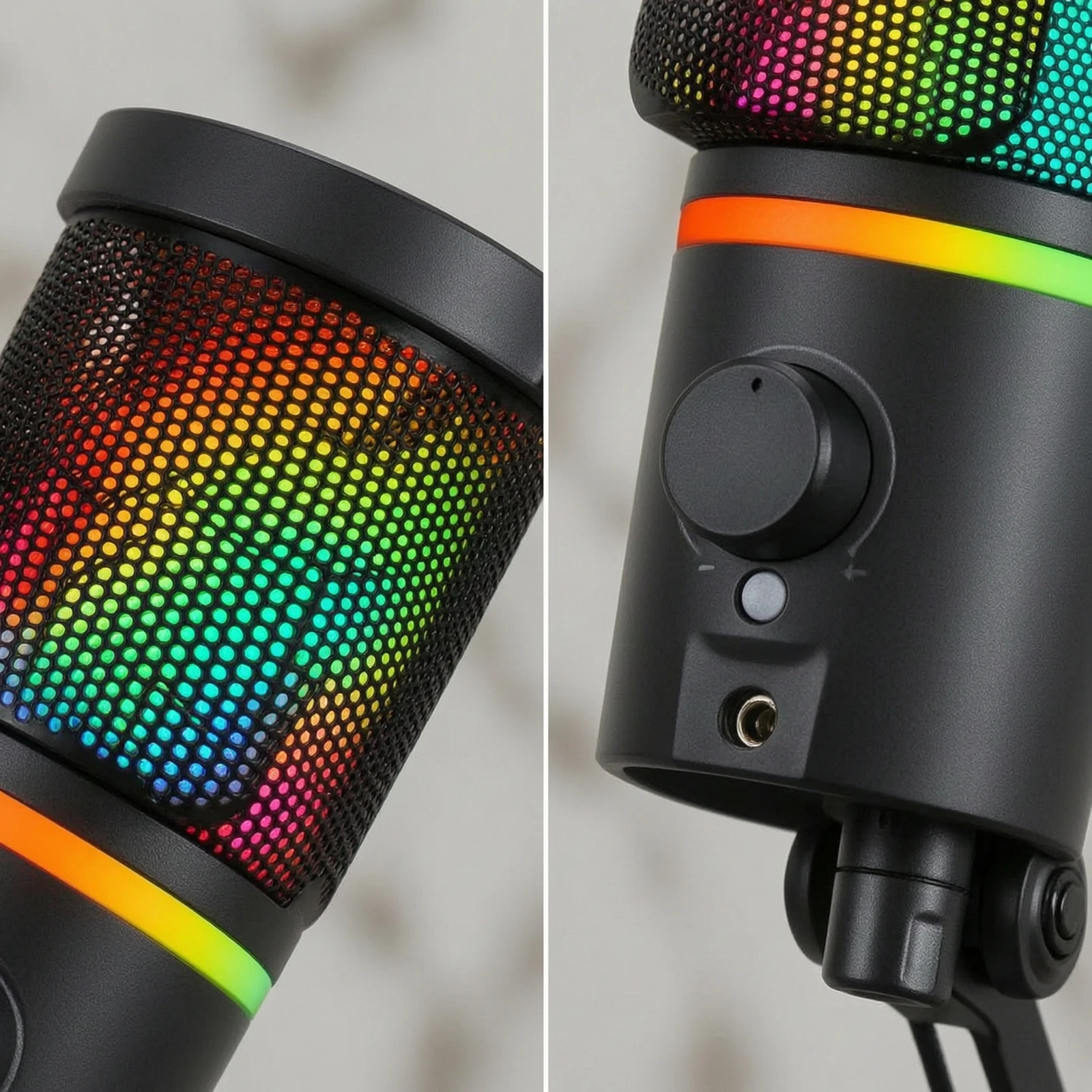 Фото USB-конденсаторный микрофон с настольной подставкой и RGB-подсветкой для прямых трансляций и подкастов №1