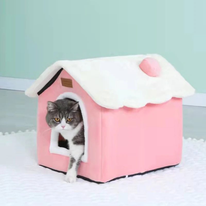 

Foldable Dog House Indoor Pet Cat Tent Bed Winter Dog Cats Cute Villa Sleep Kennel Removable Nest Warm Enclosed Cave Sofa