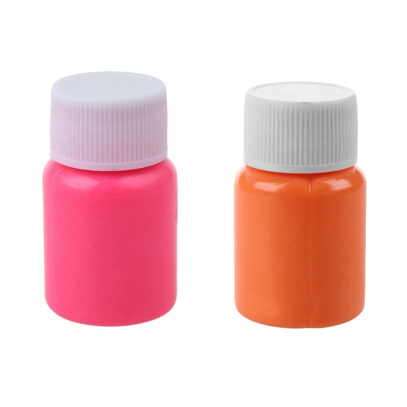 

2 Pcs 20G Glow In The Dark Acrylic Luminous Paint Bright Pigment Party Decoration DIY, Orange With Yellow & Pink