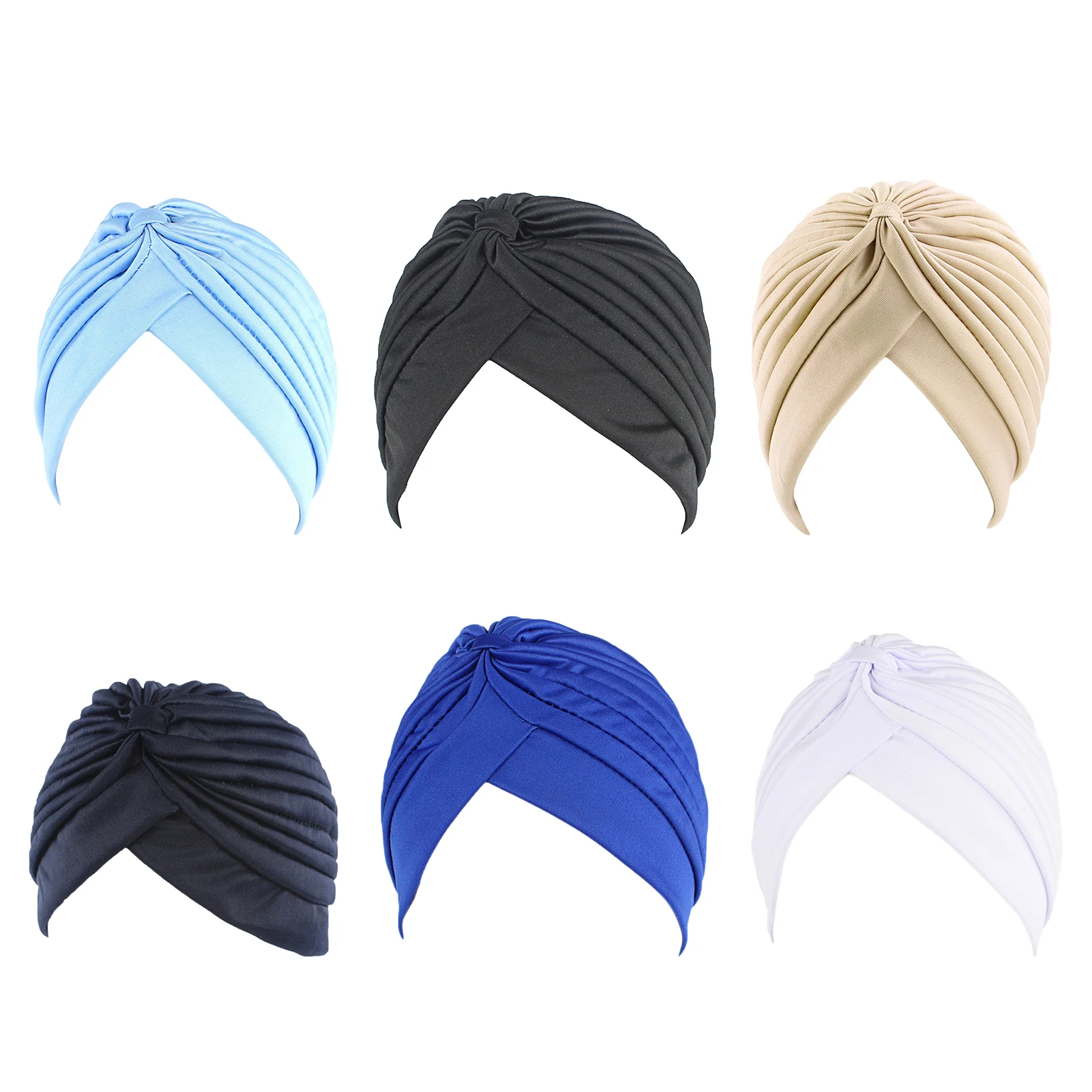 

6pcs/set Turban Hat Twist Home Travel Indoor Outdoor Breathable Fashion Polyester Soft Stretch Gift For Women Summer Head Wrap