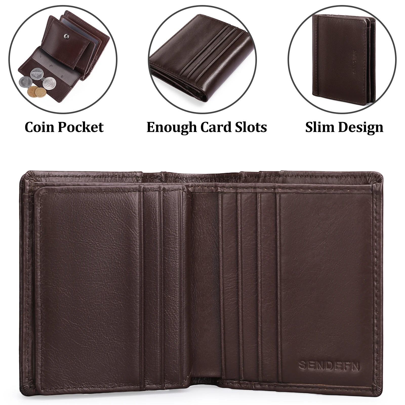 Business RFID Blocking Men's Wallet Vintage Cow Genuine Leather Wallet Male Coin Purse Short Wallet