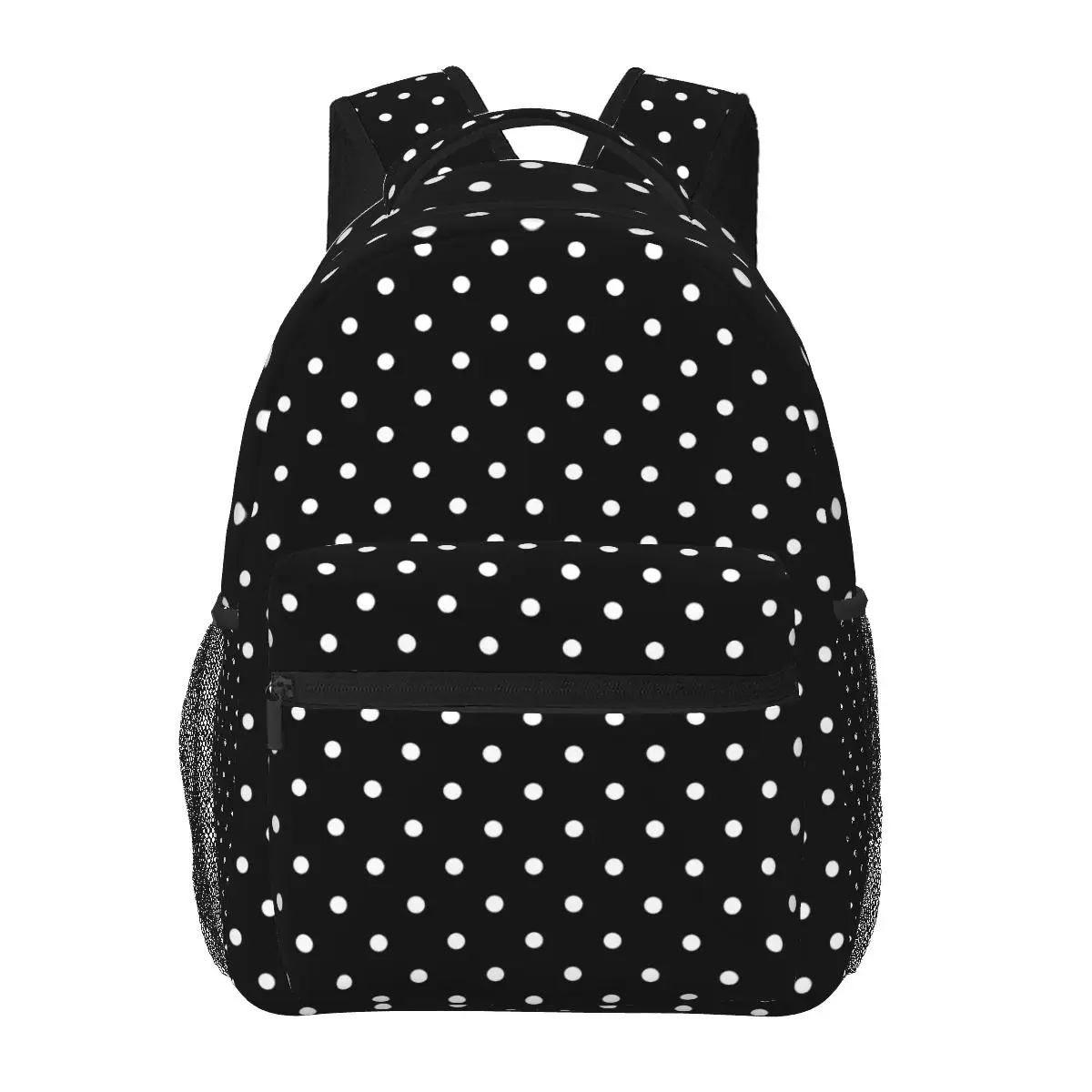 

Black Polka Dots Backpack Vintage Print Teen Polyester Outdoor Backpacks Breathable Streetwear High School Bags Rucksack