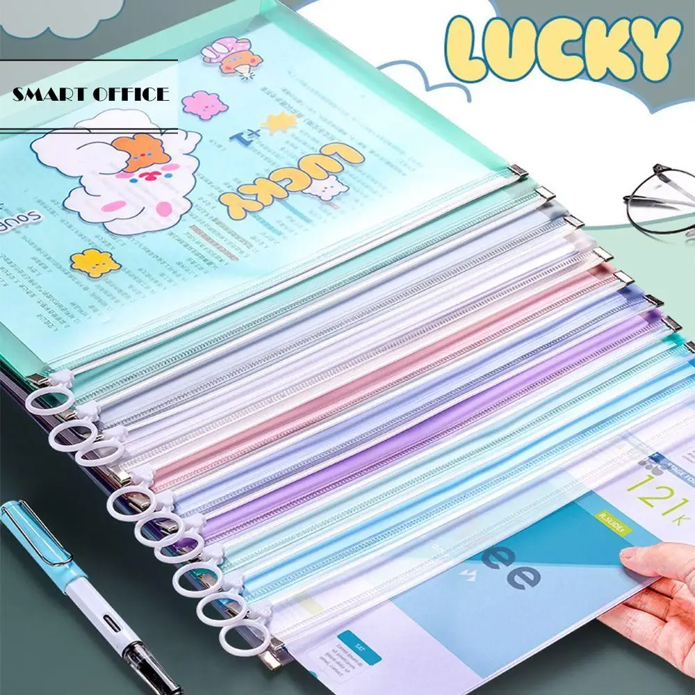 

4PCS Data Bag Plastic Waterproof Cartoon Cute Simple Children Hanging Test Paper Storage Bag Stationery Student Supplies