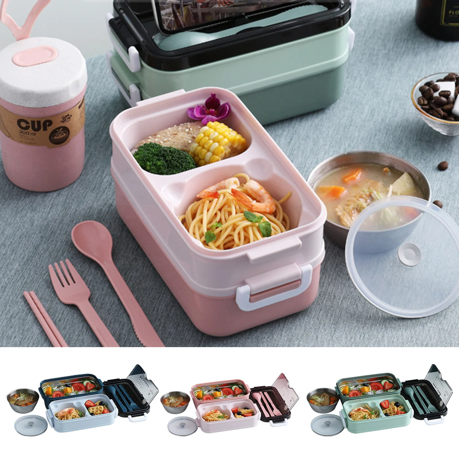 

Чехол для закусок из нержавеющей стали 304, герметичный двухслойный Ланч-бокс для воды с Набором столовых приборов и сумкой для детей и взрос...