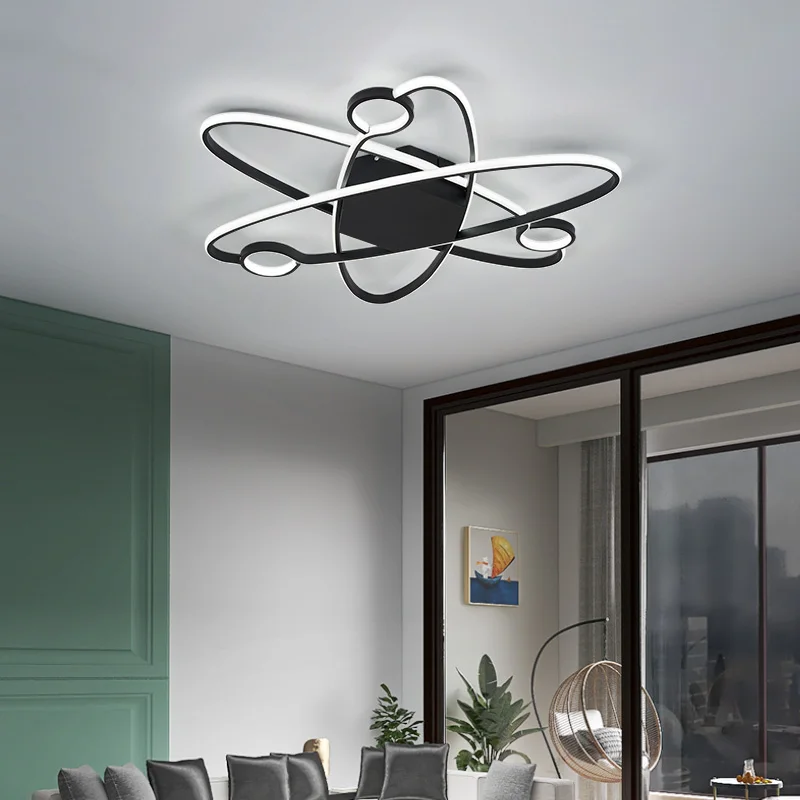 Modern Style Led Chandelier For Living Room Bedroom Dining Room Kitchen Ceiling Lamp Black Simple Design Remote Control Light