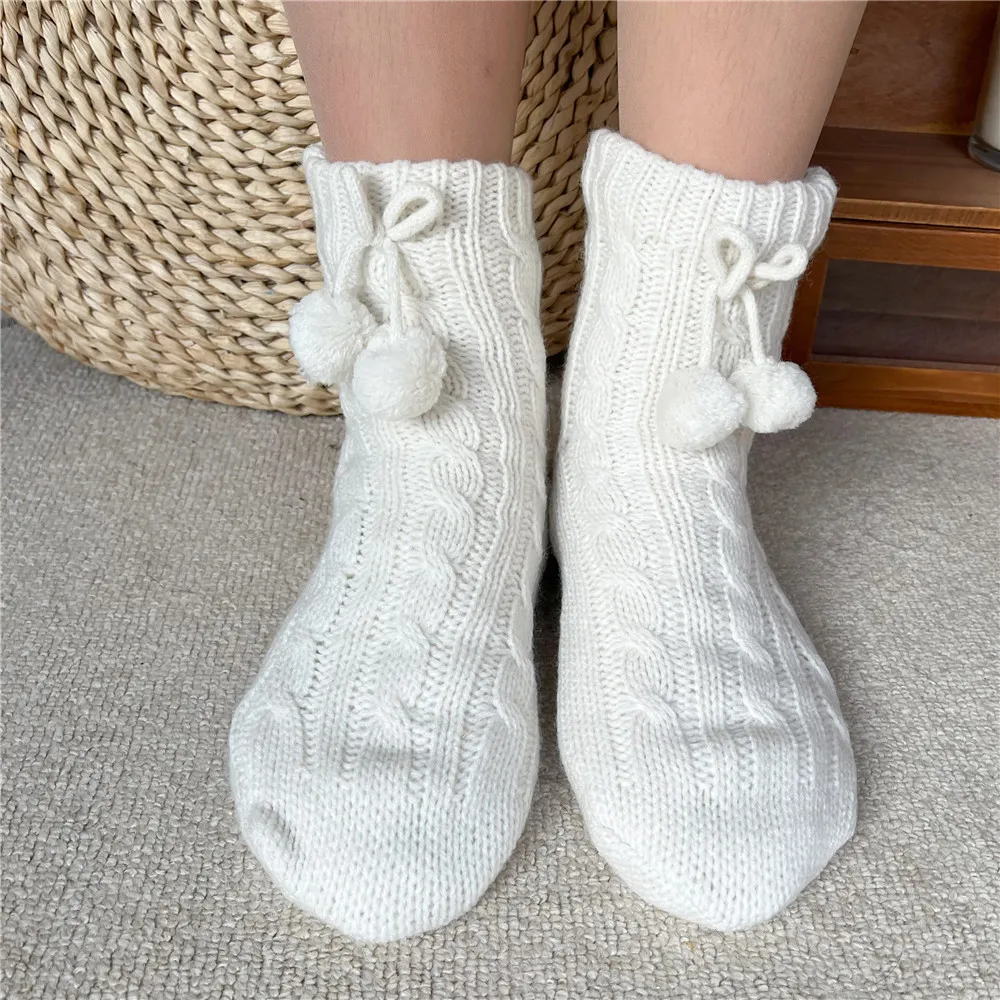 

Womens Slippers Sock Winter Sleeping Soft Female Plush Non slip Grip Fur Ball Comfy Black White Floor Fuzzy Short Sock Designer