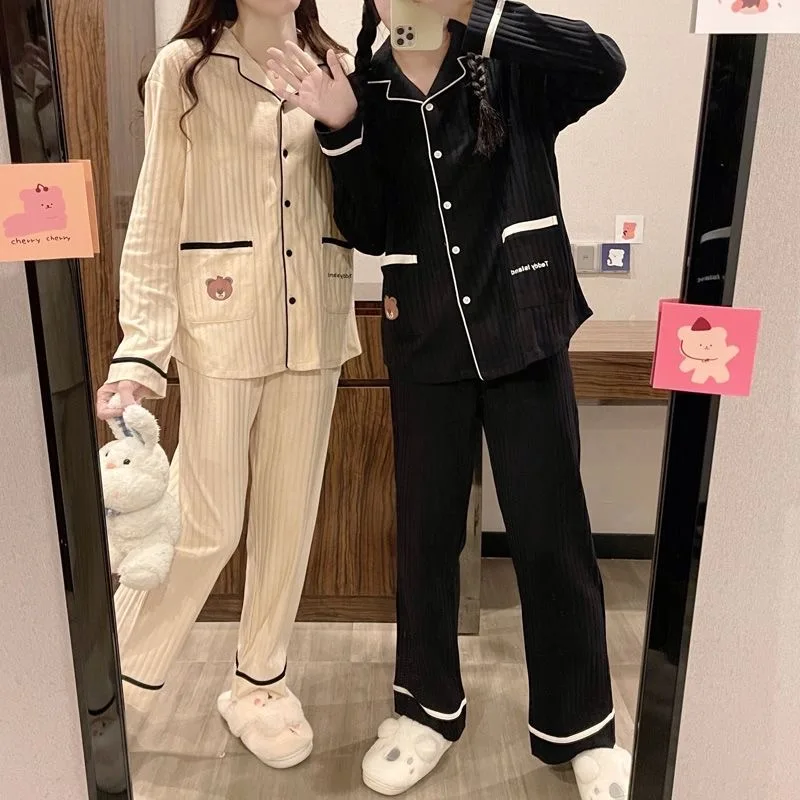 

Pj Autumn Piece Korean Lapel Pyjamas Clothes 2 Women Cute Winter Suit Pajamas Sets Pants Sleepwear Loungewear Pijamas