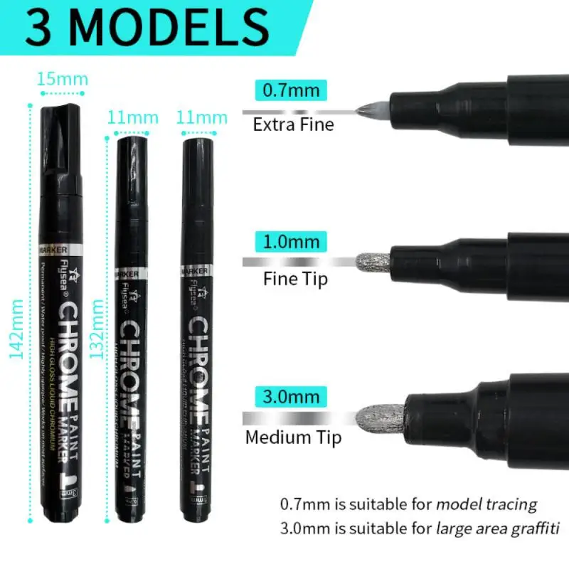 

Silver Mirror Marker DIY Silver Art Liquid Mirror Chrome Marker Permanent Paint Pen Fine Point for Steel Ring Scratch Repair