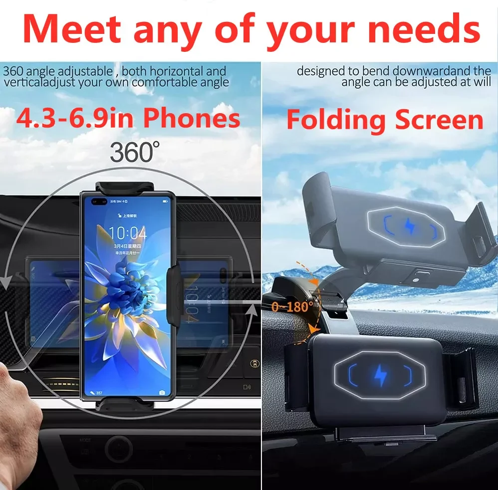 

Wireless Charger 15W Auto Clamping Phone Mount Holder For XiaoMi Samsung Galaxy Fold Z Fold 2 3 iPhone 12 Max Huawei Mate X