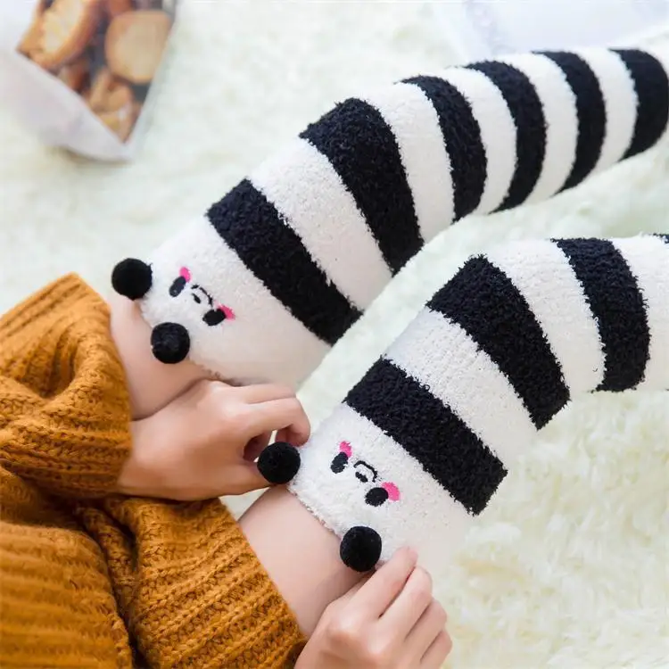 

Coral Fleece Striped Stockings Cartoon Cute Socks Women Sexy Colorful Thigh High Long Studenr Cosplay Thick Over Knee Socks